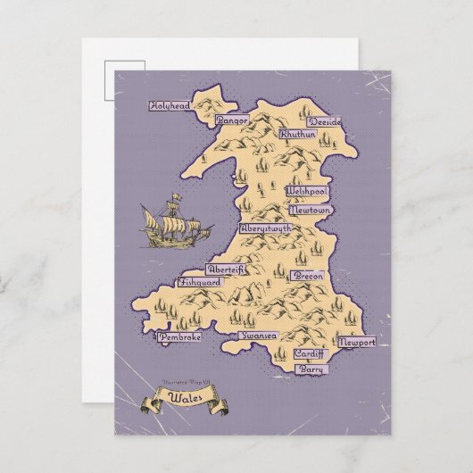 Geïllustreerde reiskaart van Wales Uitnodiging Briefkaart (Voorkant / Achterkant)