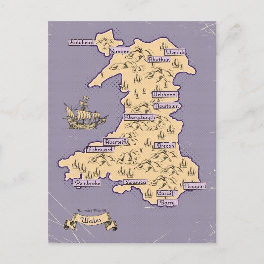 Geïllustreerde reiskaart van Wales Uitnodiging Briefkaart (Voorkant)