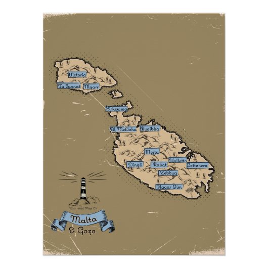 Geïllustreerde reisplattegrond Malta Perfect Poster (Voorkant)