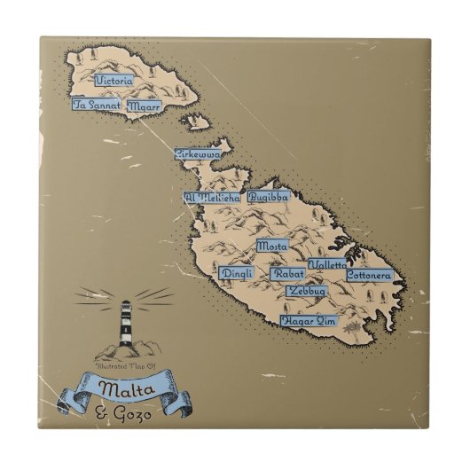 Geïllustreerde reisplattegrond Malta Tegeltje (Voorkant)
