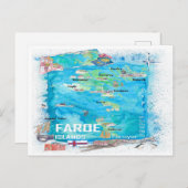 Geïllustreerde reisplattegrond van de Faeröer  Briefkaart (Voorkant / Achterkant)