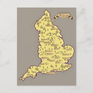 Geïllustreerde reisplattegrond van Engeland Aankondigingskaart