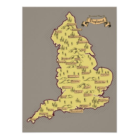 Geïllustreerde reisplattegrond van Engeland Perfect Poster (Voorkant)
