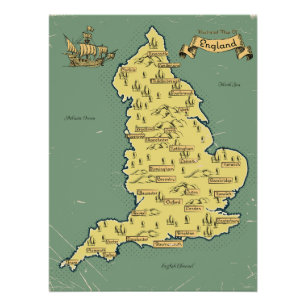 Geïllustreerde reisplattegrond van Engeland Perfect Poster
