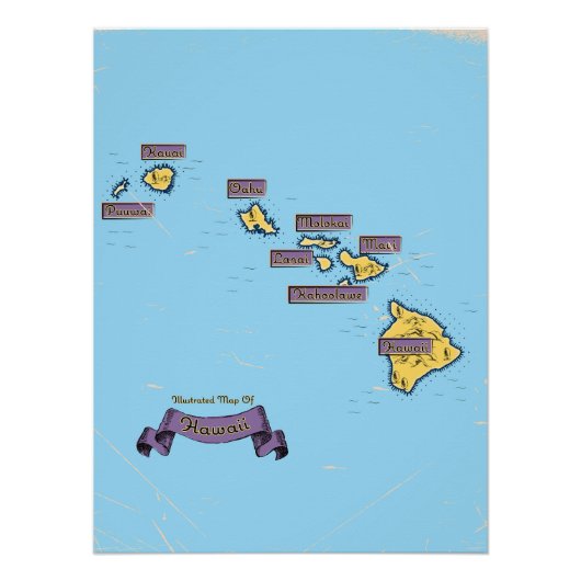 Geïllustreerde reisplattegrond van Hawaï Perfect Poster (Voorkant)