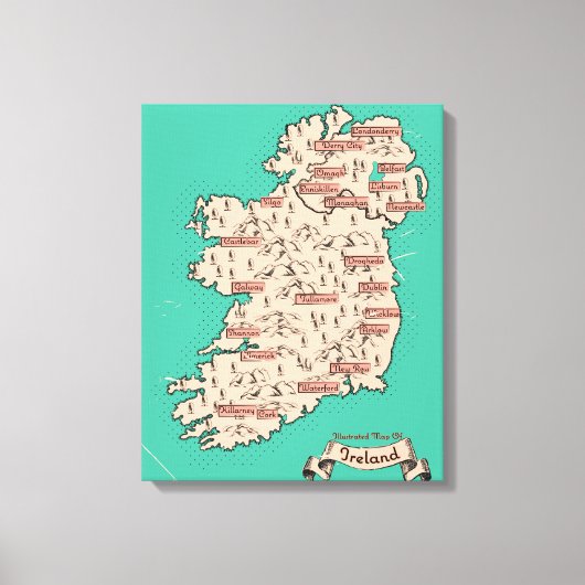 Geïllustreerde reisplattegrond van Ierland Canvas Afdruk (Voorkant)