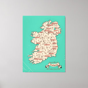 Geïllustreerde reisplattegrond van Ierland Canvas Afdruk