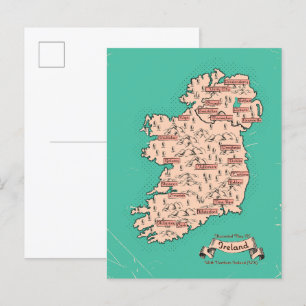 Geïllustreerde reisplattegrond van Ierland Uitnodiging Briefkaart