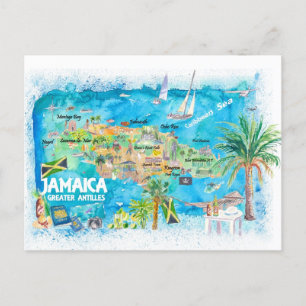 Geïllustreerde reisplattegrond van Jamaica met weg Feestdagenkaart
