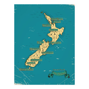 Geïllustreerde reisplattegrond van Nieuw-Zeeland Foto Afdruk