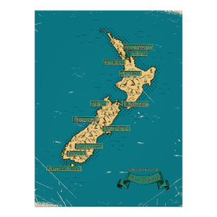 Geïllustreerde reisplattegrond van Nieuw-Zeeland Perfect Poster
