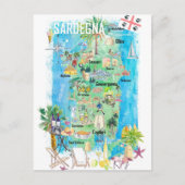 Geïllustreerde reisplattegrond van Sardinië Briefkaart (Voorkant)
