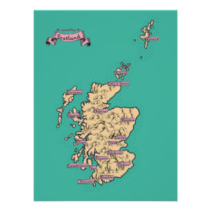 Geïllustreerde reisplattegrond van Schotland (Turq Perfect Poster