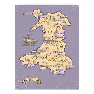 Geïllustreerde reisplattegrond van Wales Foto Afdruk