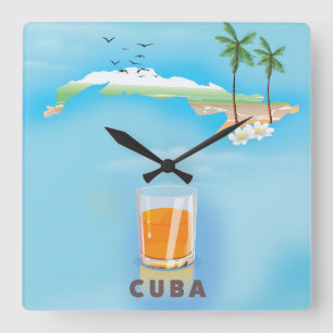 Geïllustreerde reisposter van Cuba Vierkante Klok