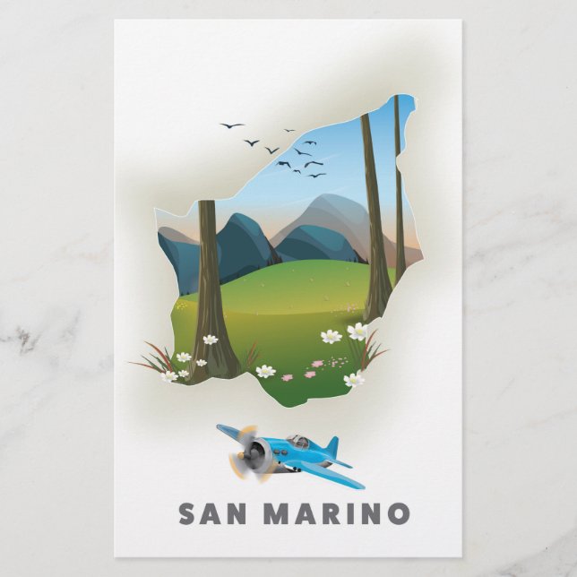Geïllustreerde reisposter van San Marino. (Voorkant)