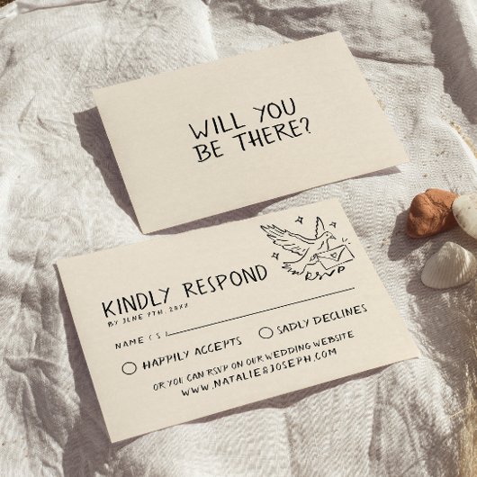 Geïllustreerde retro handgeschreven eigenzinnige b RSVP kaartje