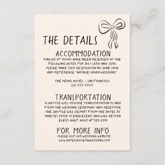 Geïllustreerde Retro Handgeschreven Leuke Trouwdet Informatiekaartje (Voorkant)