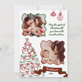 Geïllustreerde Rode Bow Kerstkaart Sjabloon Kaart (Achterkant)
