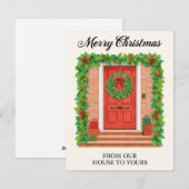 Geïllustreerde Rode Deur Slinger Krans Feestdagenkaart (Voorkant / Achterkant)