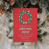 Geïllustreerde rode groene kerstboog krans partij kaart