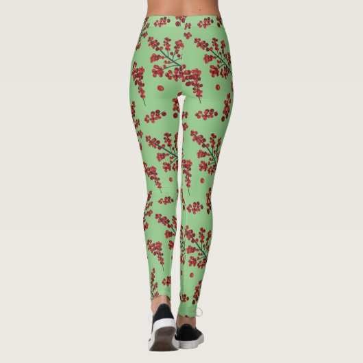 Geïllustreerde rode Holly Berries Leggings (Achterkant)