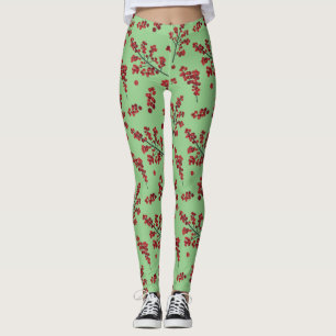Geïllustreerde rode Holly Berries Leggings