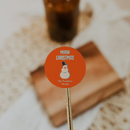  geïllustreerde rode sneeuwman vrolijk kerstfeest ronde sticker