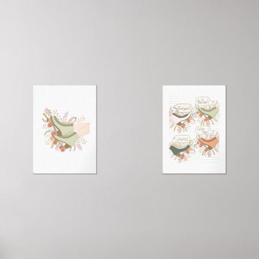 Geïllustreerde Roller Schaatsen Bloemen Print Set (Voorkant)