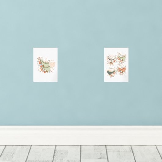 Geïllustreerde Roller Schaatsen Bloemen Print Set (Houten vloer)