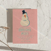 geïllustreerde roze kerstsneeuwpop partij kaart