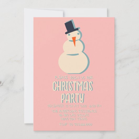 geïllustreerde roze kerstsneeuwpop partij kaart (Voorkant)