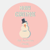  geïllustreerde roze sneeuwman vrolijk kerstfeest ronde sticker (Voorkant)