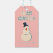  geïllustreerde roze vrolijke kerstsneeuwman cadeaulabel (Voorkant)