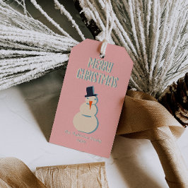  geïllustreerde roze vrolijke kerstsneeuwman cadeaulabel
