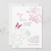 Geïllustreerde Rozen & Butterfly Spring Wedding Kaart (Voorkant)