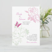 Geïllustreerde Rozen & Butterfly Spring Wedding Kaart (Staand voorkant)