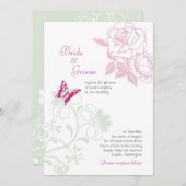 Geïllustreerde Rozen & Butterfly Spring Wedding Kaart (Voorkant / Achterkant)