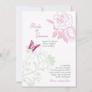 Geïllustreerde Rozen & Butterfly Spring Wedding Kaart