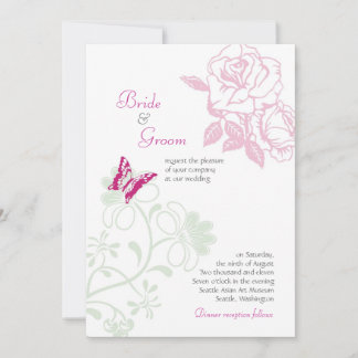Geïllustreerde Rozen & Butterfly Spring Wedding Kaart