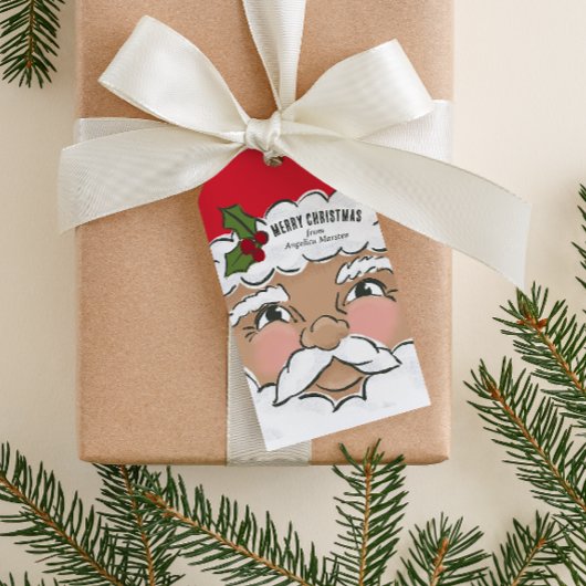 Geïllustreerde Schattigee Kerstman Gezicht Kerstva Cadeaulabel
