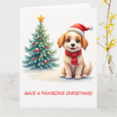 Geïllustreerde Schattigee puppy en kerstboom Kaart (Gele Bloem)