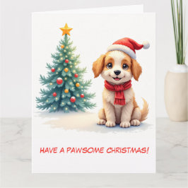 Geïllustreerde Schattigee puppy en kerstboom Kaart