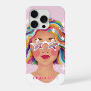 Geïllustreerde Schattigee vrouw meisje Rainbow gep iPhone 15 Pro Case