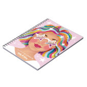 Geïllustreerde Schattigee vrouw meisje Rainbow gep Notitieboek (Linkerzijde)