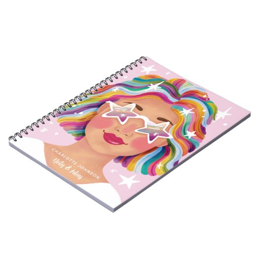 Geïllustreerde Schattigee vrouw meisje Rainbow gep Notitieboek (Linkerzijde)