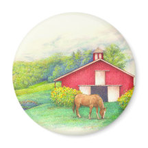 Geïllustreerde schuur met paard