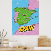 Geïllustreerde Spaanse kaart in Pop Art-stijl Poster (Keuken)