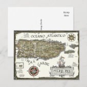 Geïllustreerde Spaanse kaart van Puerto Rico op an (Voorkant / Achterkant)