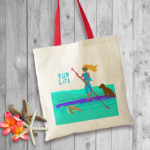 Geïllustreerde Stand Up Paddleboard Meisje Hond Sc